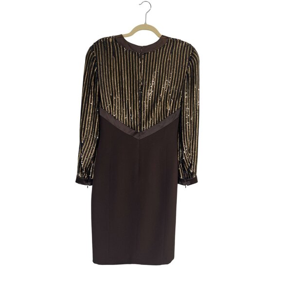 Vintage Escada Couture Brown Silk Dress Gold Sequin Sleeves Size 36 / US 4 - Picture 2 of 5